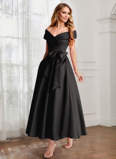 A-Line Off-The-Shoulder Satin Mother Of The Bride Dresses With Bow(s)