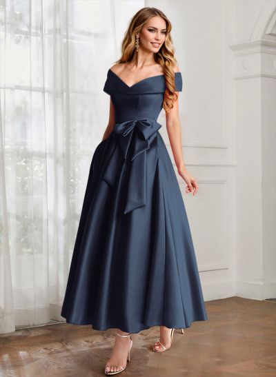 A-Line Off-The-Shoulder Satin Mother Of The Bride Dresses With Bow(s)