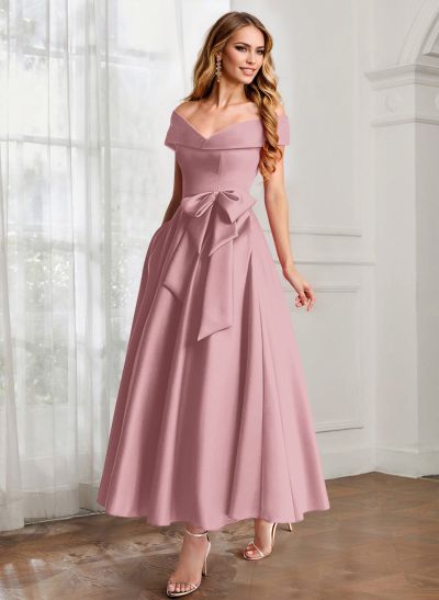 A-Line Off-The-Shoulder Satin Mother Of The Bride Dresses With Bow(s)