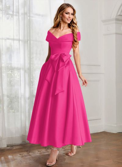 A-Line Off-The-Shoulder Satin Mother Of The Bride Dresses With Bow(s)
