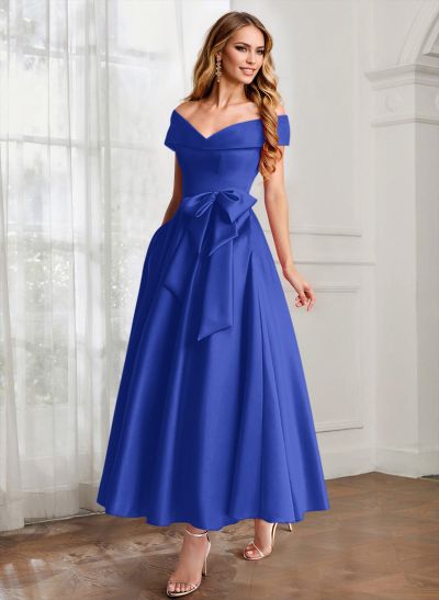 A-Line Off-The-Shoulder Satin Mother Of The Bride Dresses With Bow(s)