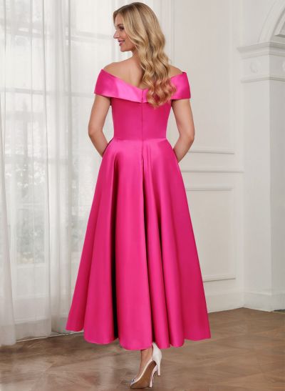 A-Line Off-The-Shoulder Satin Mother Of The Bride Dresses With Bow(s)