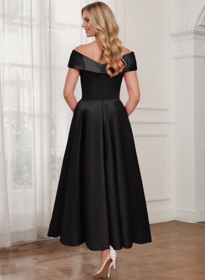 A-Line Off-The-Shoulder Satin Mother Of The Bride Dresses With Bow(s)