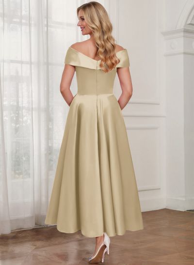 A-Line Off-The-Shoulder Satin Mother Of The Bride Dresses With Bow(s)