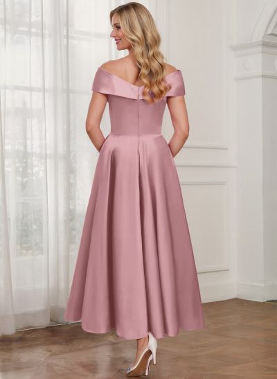 A-Line Off-The-Shoulder Satin Mother Of The Bride Dresses With Bow(s)