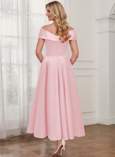A-Line Off-The-Shoulder Satin Mother Of The Bride Dresses With Bow(s)
