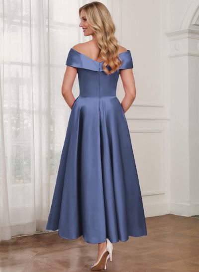 A-Line Off-The-Shoulder Satin Mother Of The Bride Dresses With Bow(s)