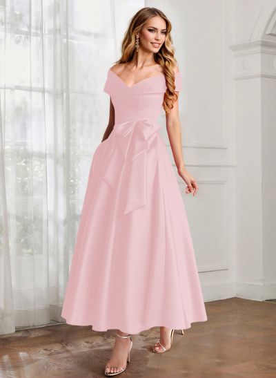 A-Line Off-The-Shoulder Satin Mother Of The Bride Dresses With Bow(s)