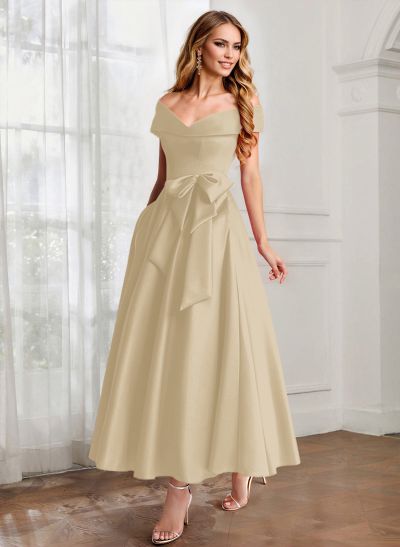 A-Line Off-The-Shoulder Satin Mother Of The Bride Dresses With Bow(s)