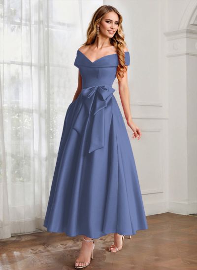 A-Line Off-The-Shoulder Satin Mother Of The Bride Dresses With Bow(s)