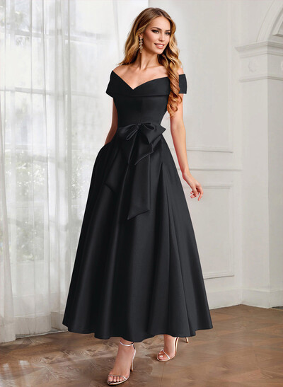 A-Line Off-The-Shoulder Satin Mother Of The Bride Dresses With Bow(s)