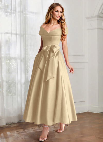 A-Line Off-The-Shoulder Satin Mother Of The Bride Dresses With Bow(s)