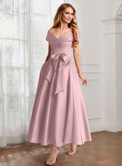 A-Line Off-The-Shoulder Satin Mother Of The Bride Dresses With Bow(s)