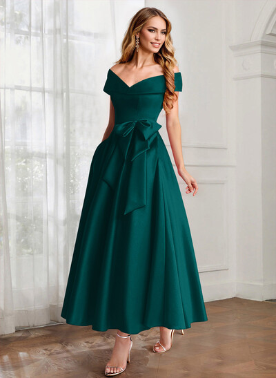 A-Line Off-The-Shoulder Satin Mother Of The Bride Dresses With Bow(s)