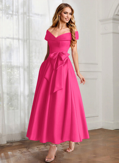 A-Line Off-The-Shoulder Satin Mother Of The Bride Dresses With Bow(s)