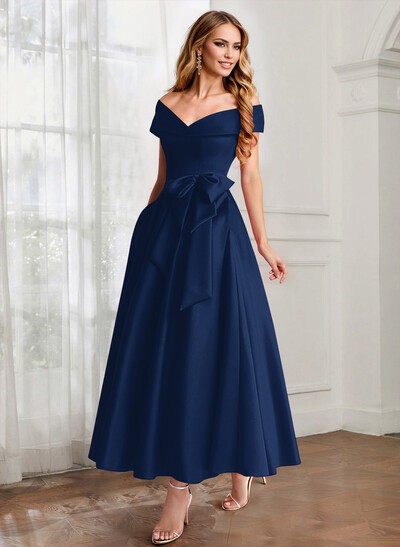 A-Line Off-The-Shoulder Satin Mother Of The Bride Dresses With Bow(s)