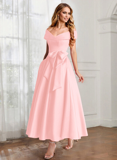 A-Line Off-The-Shoulder Satin Mother Of The Bride Dresses With Bow(s)