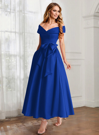 A-Line Off-The-Shoulder Satin Mother Of The Bride Dresses With Bow(s)