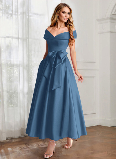 A-Line Off-The-Shoulder Satin Mother Of The Bride Dresses With Bow(s)