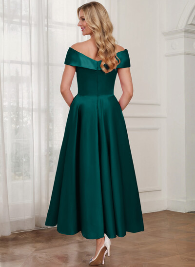 A-Line Off-The-Shoulder Satin Mother Of The Bride Dresses With Bow(s)