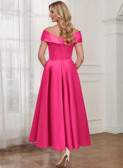 A-Line Off-The-Shoulder Satin Mother Of The Bride Dresses With Bow(s)