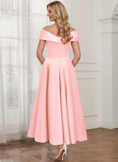 A-Line Off-The-Shoulder Satin Mother Of The Bride Dresses With Bow(s)