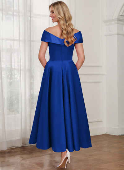 A-Line Off-The-Shoulder Satin Mother Of The Bride Dresses With Bow(s)