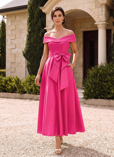 A-Line Off-The-Shoulder Satin Mother Of The Bride Dresses With Bow(s)
