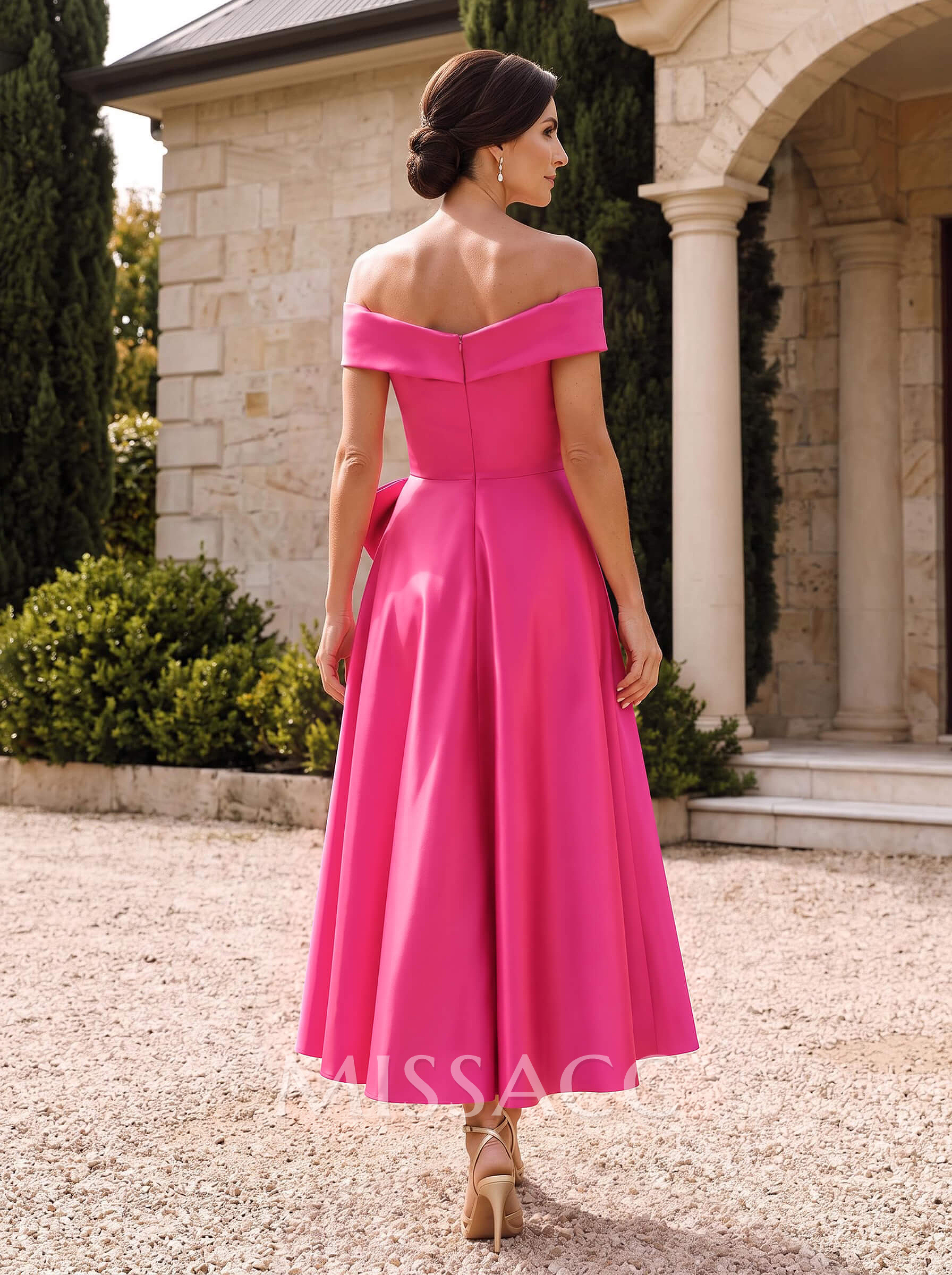 A-Line Off-The-Shoulder Satin Mother Of The Bride Dresses With Bow(s) A-Line Off-The-Shoulder Satin Mother Of The Bride Dresses With Bow(s)