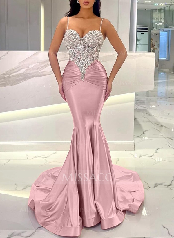 Trumpet/Mermaid Sweetheart Sleeveless Silk Like Satin Prom Dresses