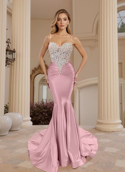 Trumpet/Mermaid Sweetheart Sleeveless Silk Like Satin Prom Dresses