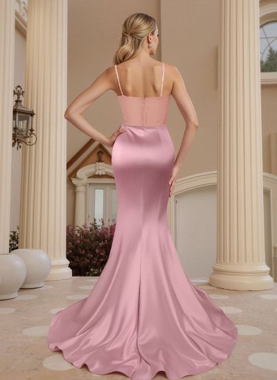 Trumpet/Mermaid Sweetheart Sleeveless Silk Like Satin Prom Dresses