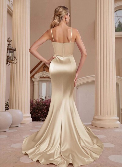Trumpet/Mermaid Sweetheart Sleeveless Silk Like Satin Prom Dresses
