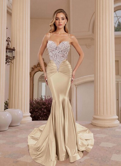 Trumpet/Mermaid Sweetheart Sleeveless Silk Like Satin Prom Dresses
