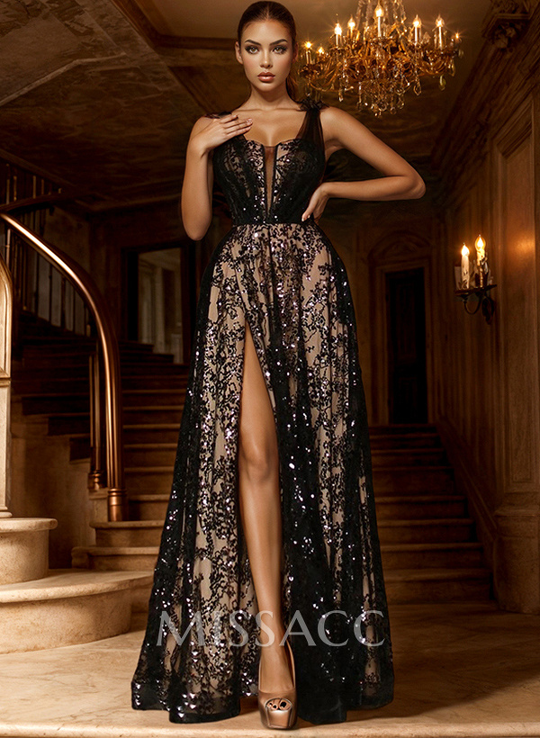 A-Line Illusion Neck Sleeveless Floor-Length Lace/Tulle Prom Dresses A-Line Illusion Neck Sleeveless Floor-Length Lace/Tulle Prom Dresses