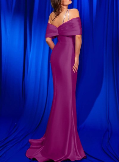 Trumpet/Mermaid Off-The-Shoulder Satin Prom Dresses With High Split
