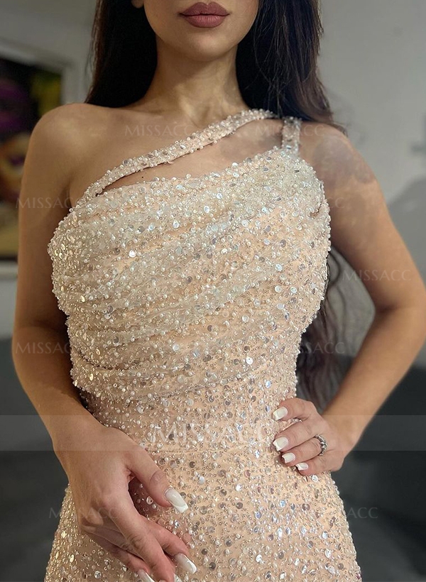 Sheath/Column One-Shoulder Sequined Prom Dresses With Split Front