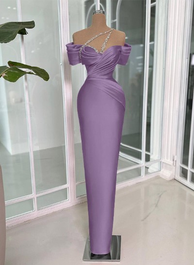 Sheath/Column One-Shoulder Sleeveless Floor-Length Satin Prom Dresses