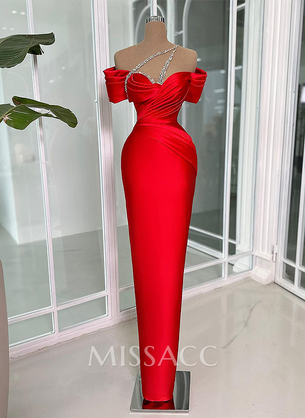 Sheath/Column One-Shoulder Sleeveless Floor-Length Satin Prom Dresses