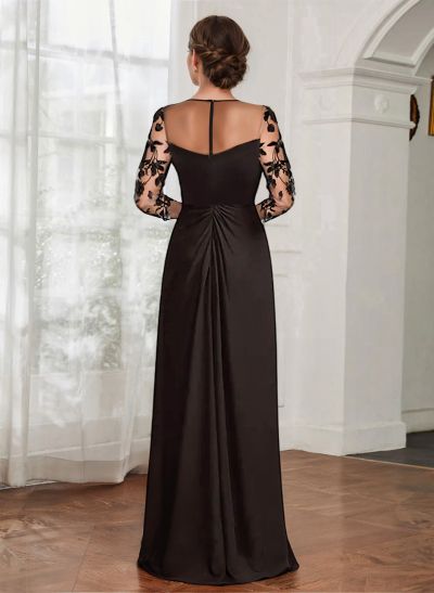 Sheath/Column Illusion Neck Chiffon Mother Of The Bride Dresses With Appliques Lace