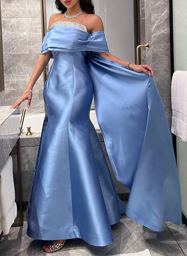 Trumpet/Mermaid Off-The-Shoulder Sleeveless Ankle-Length Satin Prom Dresses