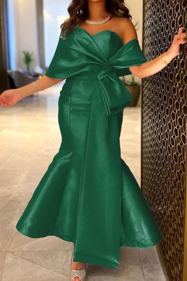 Trumpet/Mermaid Off-The-Shoulder Sleeveless Satin Prom Dresses With Bow(s)