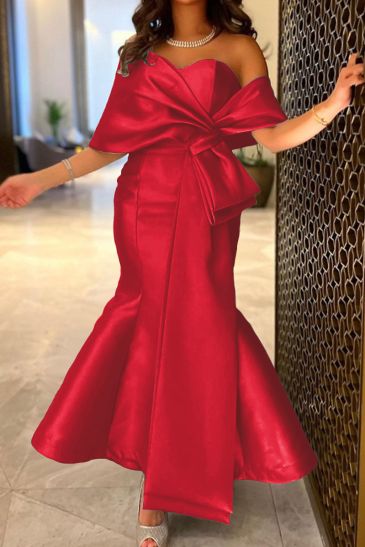 Trumpet/Mermaid Off-The-Shoulder Sleeveless Satin Prom Dresses With Bow(s)