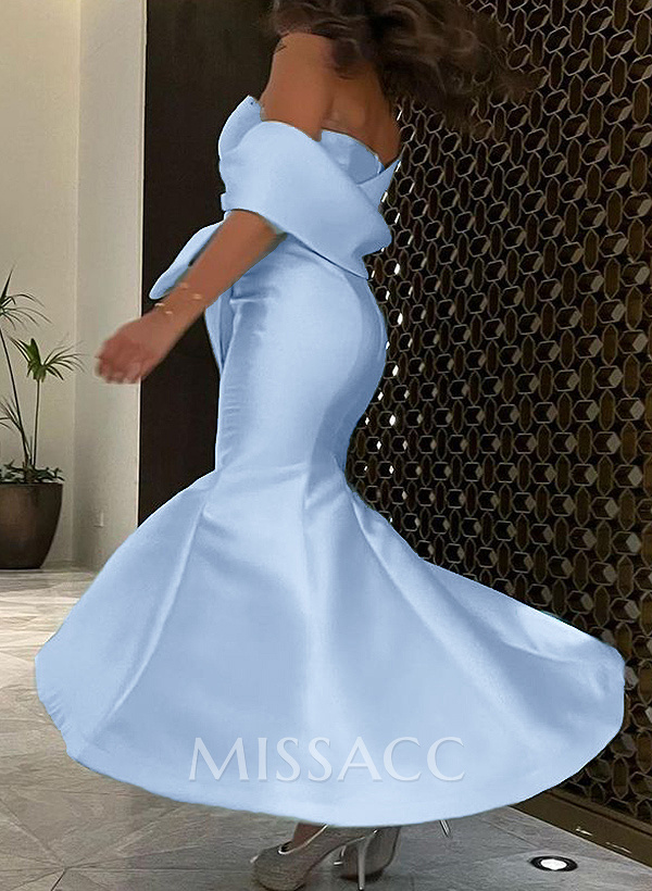 Trumpet/Mermaid Off-The-Shoulder Sleeveless Satin Prom Dresses With Bow(s) Trumpet/Mermaid Off-The-Shoulder Sleeveless Satin Prom Dresses With Bow(s)