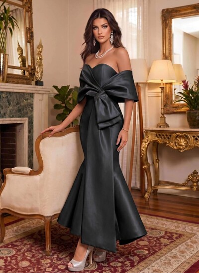 Trumpet/Mermaid Off-The-Shoulder Sleeveless Satin Prom Dresses With Bow(s)
