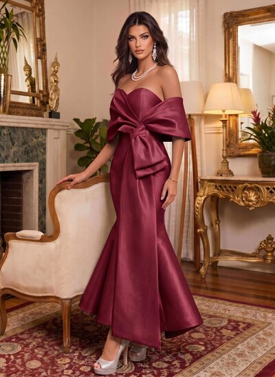 Trumpet/Mermaid Off-The-Shoulder Sleeveless Satin Prom Dresses With Bow(s)