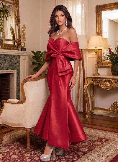 Trumpet/Mermaid Off-The-Shoulder Sleeveless Satin Prom Dresses With Bow(s)