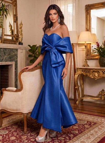 Trumpet/Mermaid Off-The-Shoulder Sleeveless Satin Prom Dresses With Bow(s)