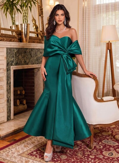 Trumpet/Mermaid Off-The-Shoulder Sleeveless Satin Prom Dresses With Bow(s)