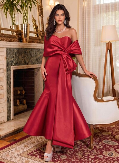 Trumpet/Mermaid Off-The-Shoulder Sleeveless Satin Prom Dresses With Bow(s)
